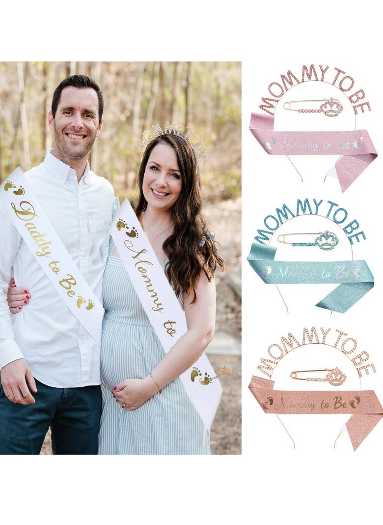 xppier 3pcs Mommy to Be Girl Sash Kit, Rose Gold Birthday Gifts Diamond Glitter Birthday Sash Birthday Party Favors, Pregnancy Gender Reveal Party  - Image 1