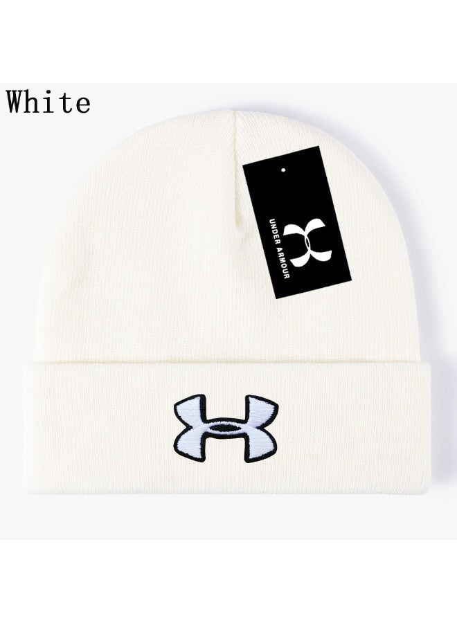 Under Armour Clean White Ribbed Knit Beanie with Brand Logo