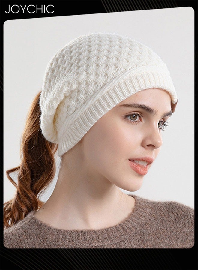 Joychic قبعة شتوية وخريفية للنساء دافئة واقية للأذن مع فتحة لذيل الحصان قبعة محبوكة للتزلج في الهواء الطلق مقاومة للرياح - Image 1