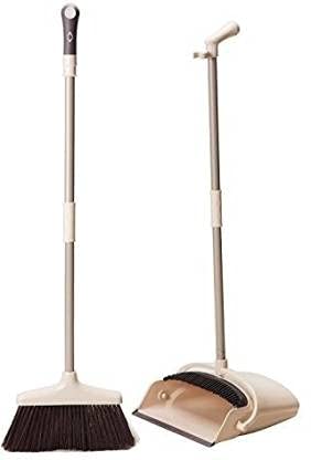 Krupasadhya Dustpan with Broom with Stainless Long Handle Set Stand Up Combo Remove Hair with Builtin Wisp Scraper Kitchen Outdoor Hardwood Floor Garage Tiles Upright Cleaning Supplies