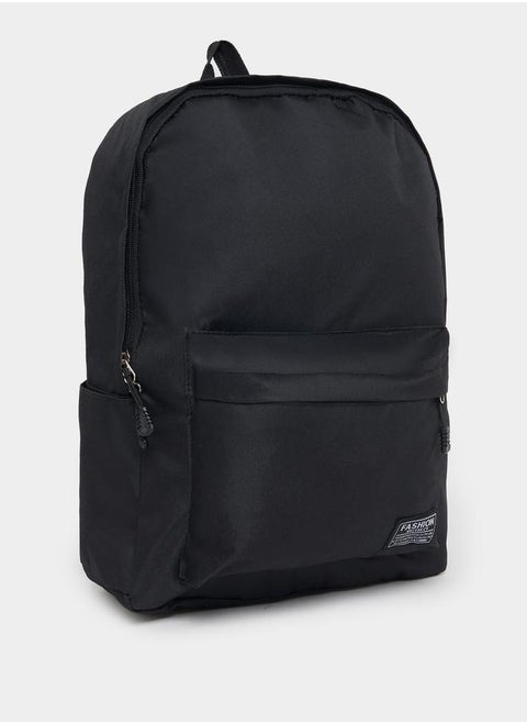 Solid Front Zip Detail Backpack