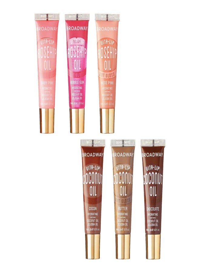 Ruby Kisses Broadway Vita-Lip Tinted & Clear Lip Gloss Set (6 Pack) Ultra-Hydrating & Soothing Formula with Vitamins, High-Shine Non-Sticky Finish Lip Balm, 3 Pcs Watermelon + 3 Pcs Grape Seed - Image 1
