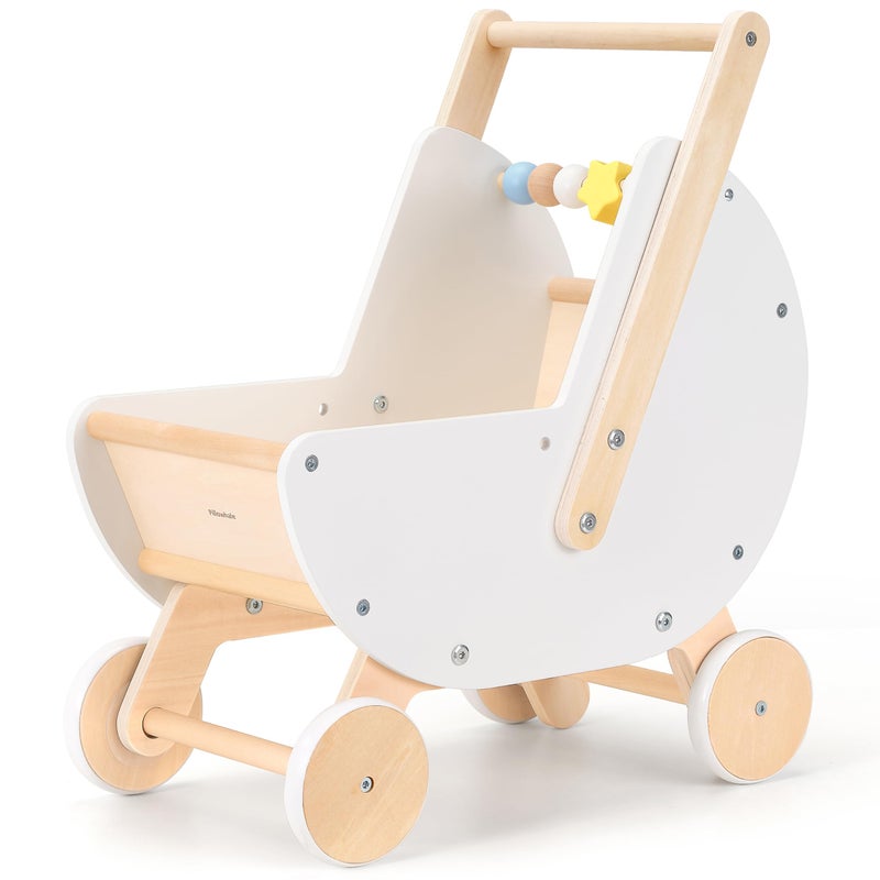 Pillowhale Wooden Baby WalkerDoll Stroller  Adjustable Handle Push Cart AntiTip Quiet Wheels Pretend Shopping Cart  Montessori Wooden Walker for Babies DollStroller for Toddlers12m - Image 3