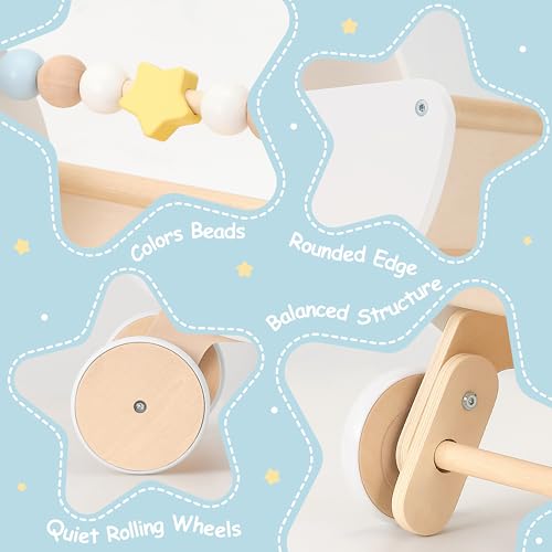 Pillowhale Wooden Baby WalkerDoll Stroller  Adjustable Handle Push Cart AntiTip Quiet Wheels Pretend Shopping Cart  Montessori Wooden Walker for Babies DollStroller for Toddlers12m - Image 5