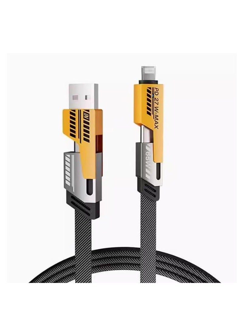 WEKOME Mech Style 4-in-1 USB A to Type-C Cable with Dual Lightning Connector – 65W PD Fast Charging, Nylon Braided for iPhone & Android - Image 1