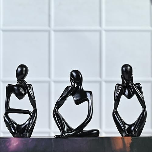 ZAICUS Set of 3 Black Thinker Statues – Modern Abstract Resin Showpieces for Home, Office, and Stylish Spaces, Perfect for Thoughtful Gifts - Image 1