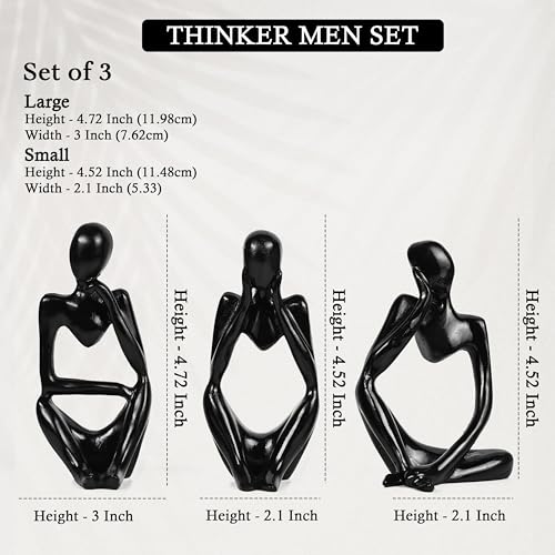 ZAICUS Set of 3 Black Thinker Statues – Modern Abstract Resin Showpieces for Home, Office, and Stylish Spaces, Perfect for Thoughtful Gifts - Image 3
