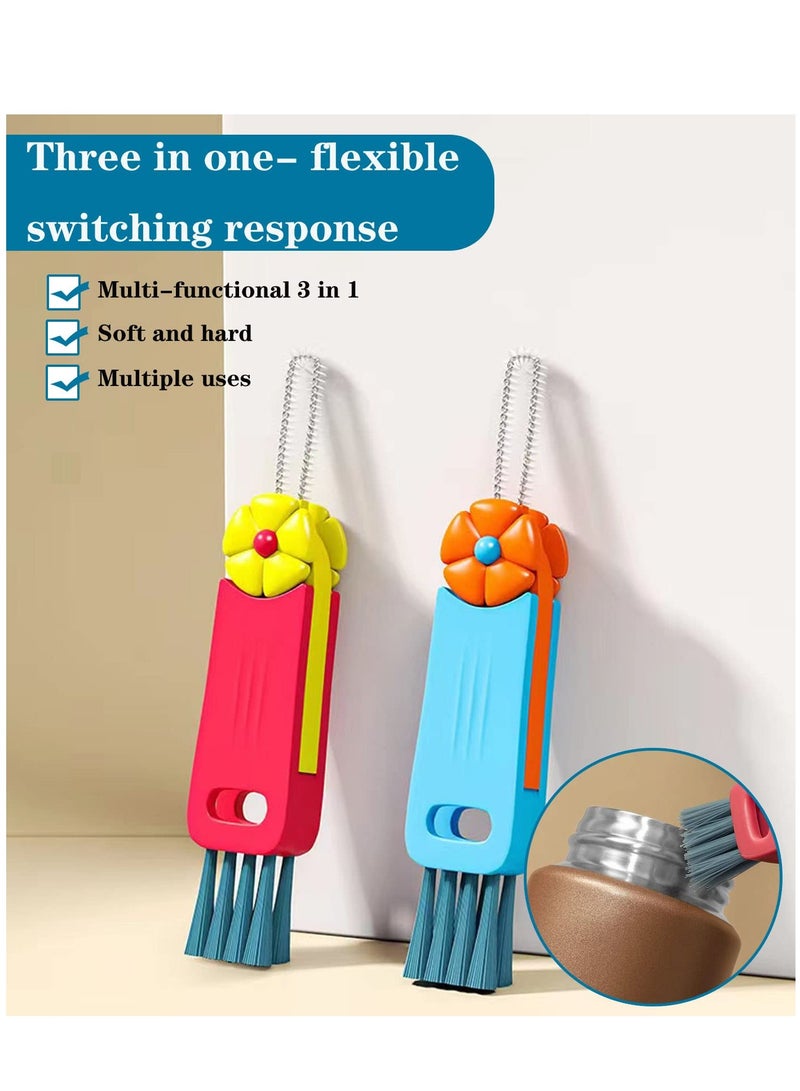 Barakah فرشاة تنظيف متعددة الوظائف 3 في 1، 4 قطع فرشاة تنظيف شقوق غطاء الكوب، فرشاة تنظيف شق زجاجة الماء المحمولة، فرشاة تنظيف الفجوات متعددة الاستخدامات، فرشاة تنظيف الزجاجات للمنزل والمطبخ - Image 3