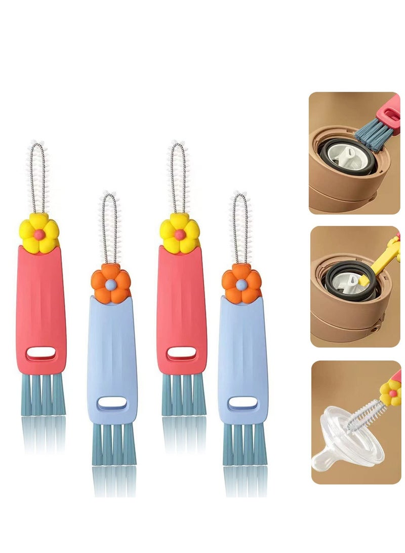 Barakah فرشاة تنظيف متعددة الوظائف 3 في 1، 4 قطع فرشاة تنظيف شقوق غطاء الكوب، فرشاة تنظيف شق زجاجة الماء المحمولة، فرشاة تنظيف الفجوات متعددة الاستخدامات، فرشاة تنظيف الزجاجات للمنزل والمطبخ - Image 1