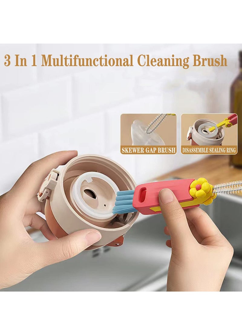 Barakah فرشاة تنظيف متعددة الوظائف 3 في 1، 4 قطع فرشاة تنظيف شقوق غطاء الكوب، فرشاة تنظيف شق زجاجة الماء المحمولة، فرشاة تنظيف الفجوات متعددة الاستخدامات، فرشاة تنظيف الزجاجات للمنزل والمطبخ - Image 2