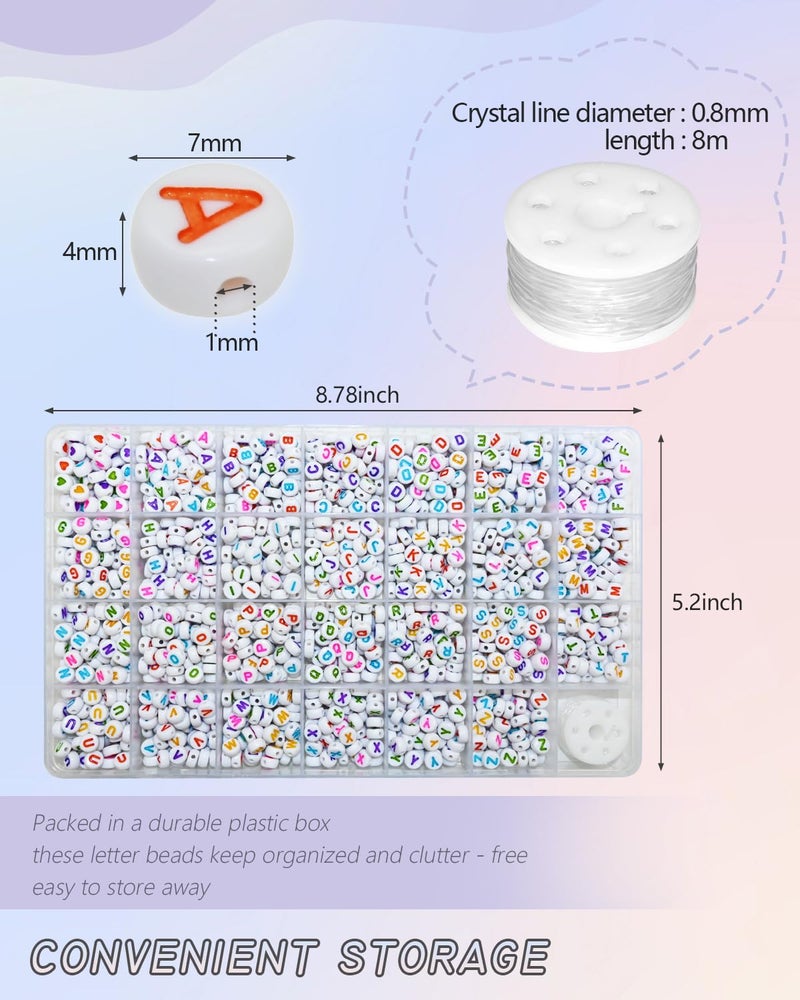 Looconi Amaney 1400pcs Colorful Letter Beads 4x7mm Alphabet A-Z Heart White Flat Round Acrylic Beads and Crystal Line for Jewelry Making Bracelets Necklaces Key Chains (Colorful Heart) - Image 2