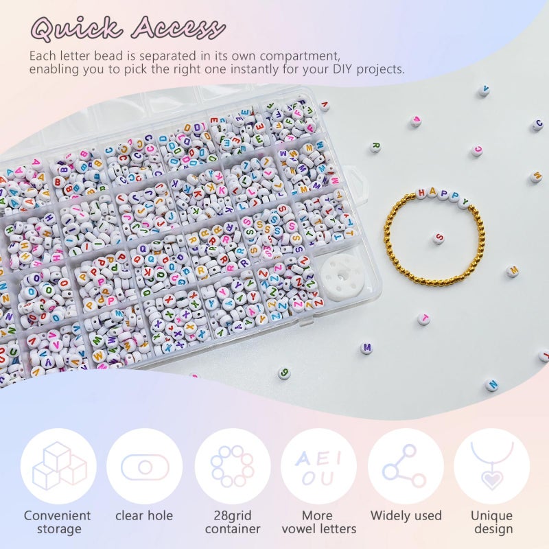 Looconi Amaney 1400pcs Colorful Letter Beads 4x7mm Alphabet A-Z Heart White Flat Round Acrylic Beads and Crystal Line for Jewelry Making Bracelets Necklaces Key Chains (Colorful Heart) - Image 4