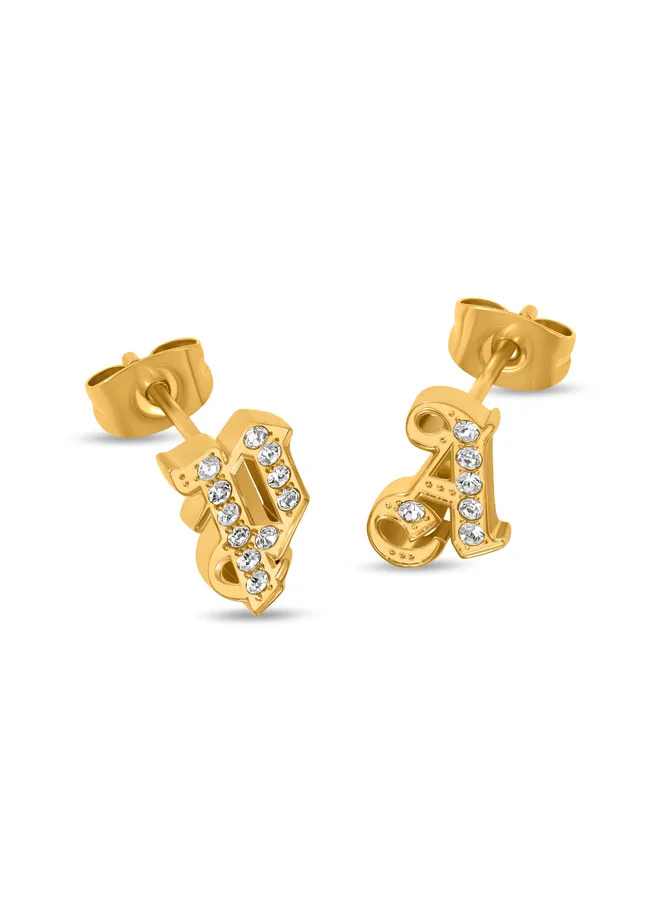 بالم انجلز Emblema Yellow Gold Plated Stainless Steel Stud Earrings for Women