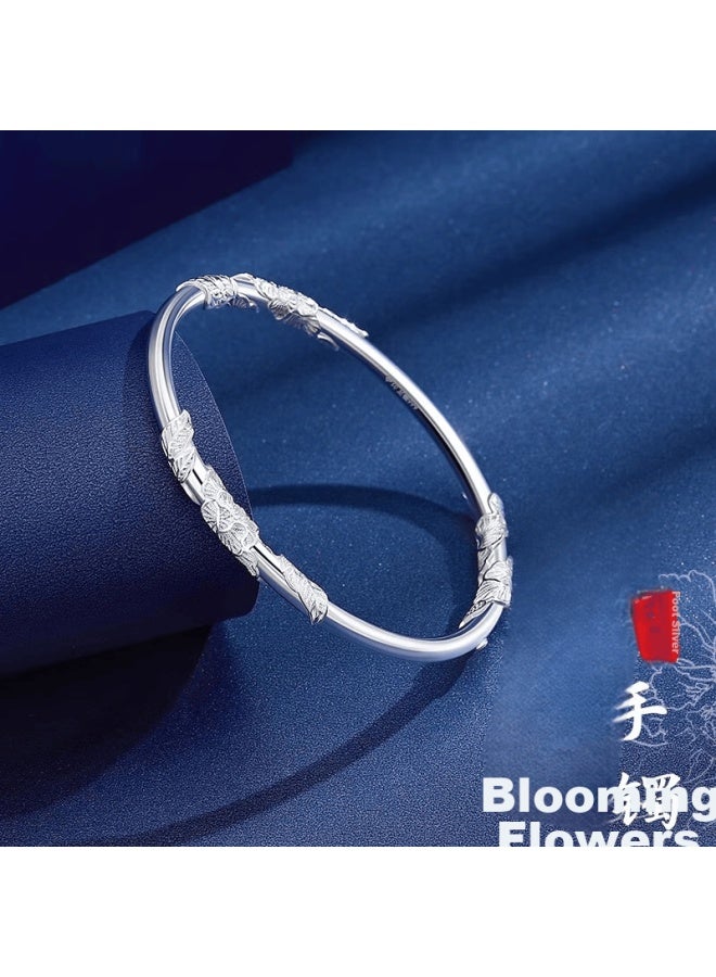 Manhe S999 Sterling Silver Bangle Bracelet For Women With Solid Flower Design, Adjustable Opening, elry Birthday Gift For Wife, Girlfriend, Or Best Friend - Image 5