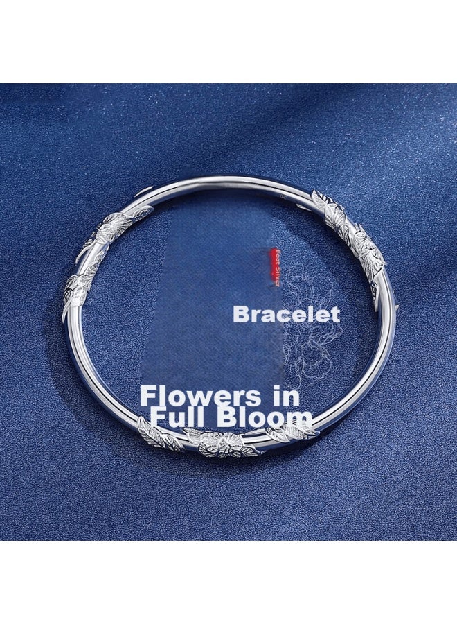 Manhe S999 Sterling Silver Bangle Bracelet For Women With Solid Flower Design, Adjustable Opening, elry Birthday Gift For Wife, Girlfriend, Or Best Friend - Image 4