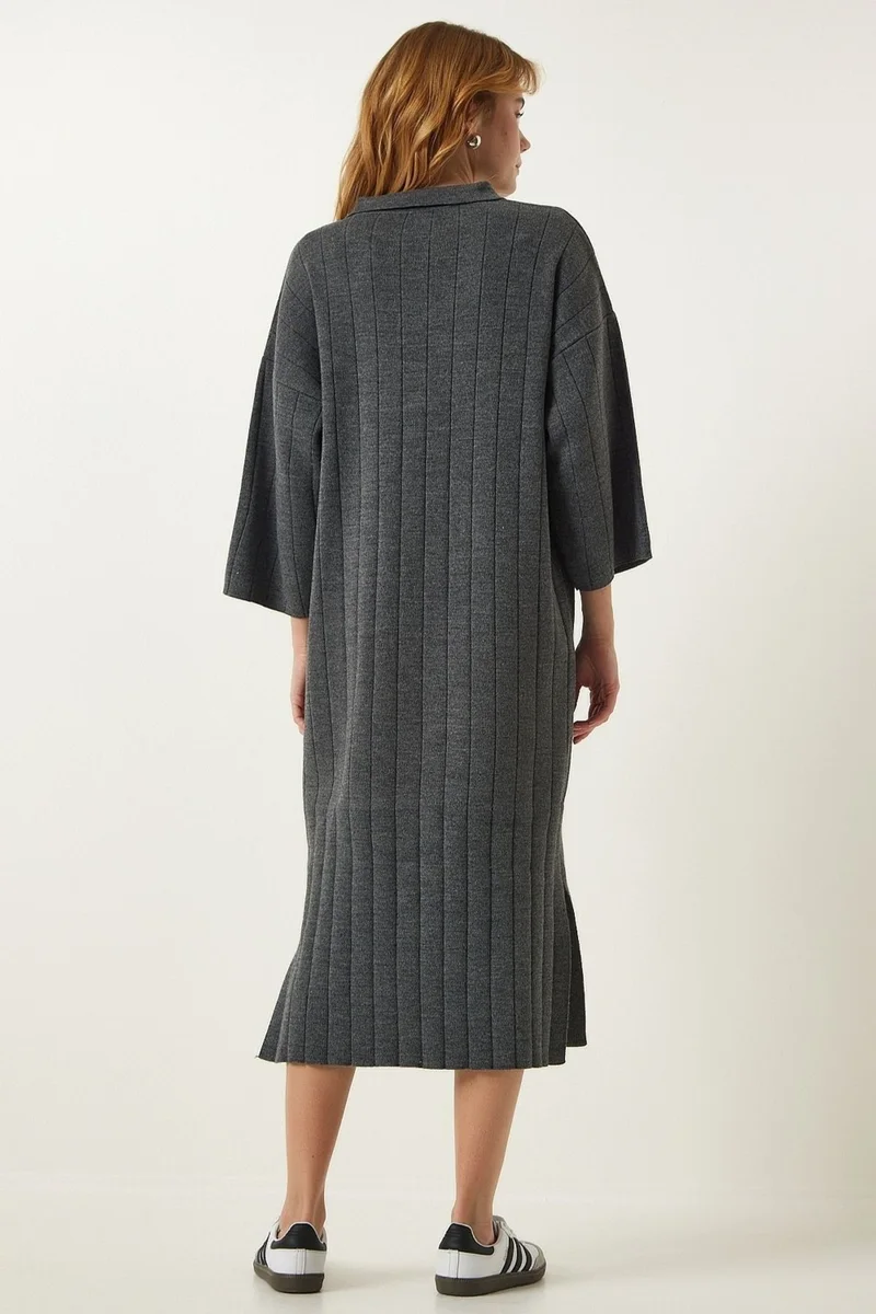 Cloudy Kids Women's Polo Collar Oversize Knit Dress