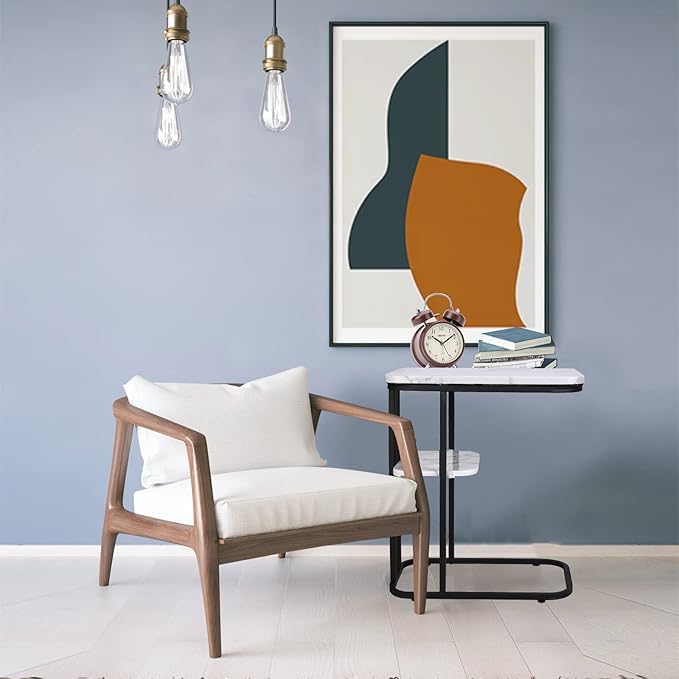 Brikipth Brikipth Rectangle Marble Look Coffee Table Sofa Side Table CShaped End Table Chic Modern Accent Portable Snacks Tea Table with Metal Frame for Living Room Bedroom - Image 3