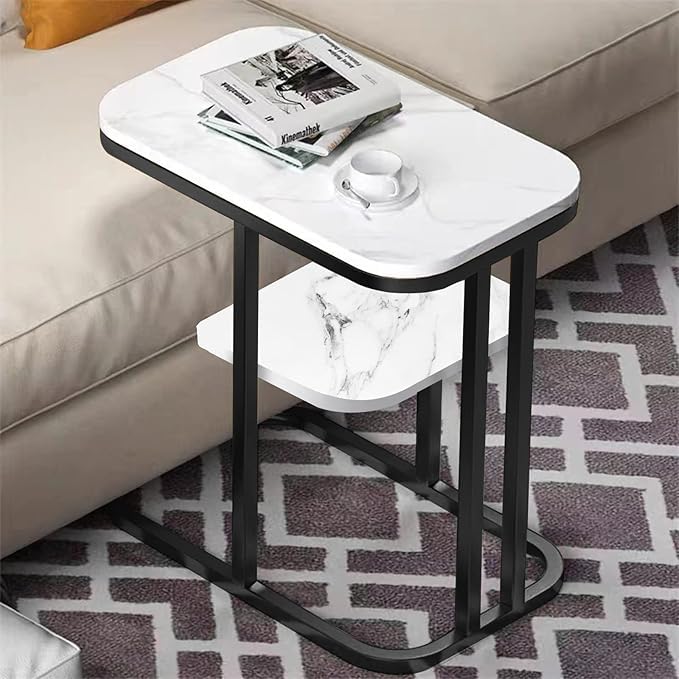 Brikipth Brikipth Rectangle Marble Look Coffee Table Sofa Side Table CShaped End Table Chic Modern Accent Portable Snacks Tea Table with Metal Frame for Living Room Bedroom - Image 5