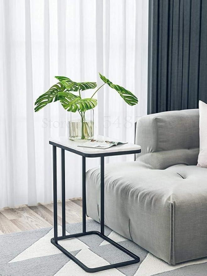 Brikipth Brikipth Rectangle Marble Look Coffee Table Sofa Side Table CShaped End Table Chic Modern Accent Portable Snacks Tea Table with Metal Frame for Living Room Bedroom - Image 1