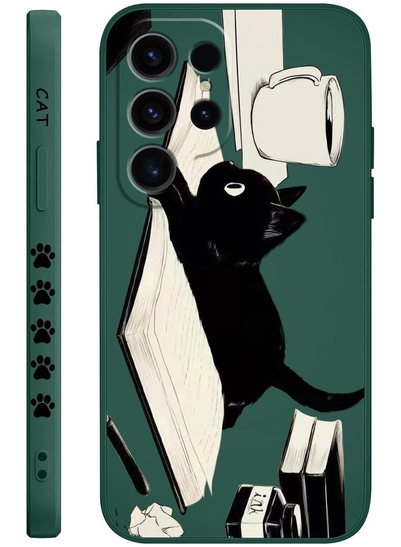 for Galaxy S24 Ultra Case, Flower Butterfly Cute Cat Ideas Design Pattern, Slim Stylish Drop Proof Protective for Samsung Galaxy S24 Ultra Phone Cover 6.8"-Cat Green - Image 1