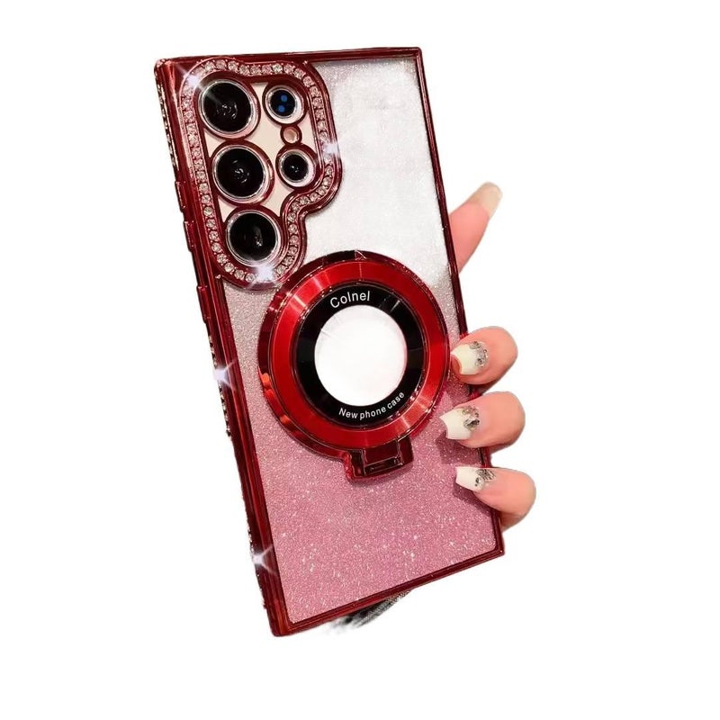 MagSafe Case | Shockproof Cover for Samsung Galaxy S24 Ultra | Drop Protection | Kickstand | Red - Image 1