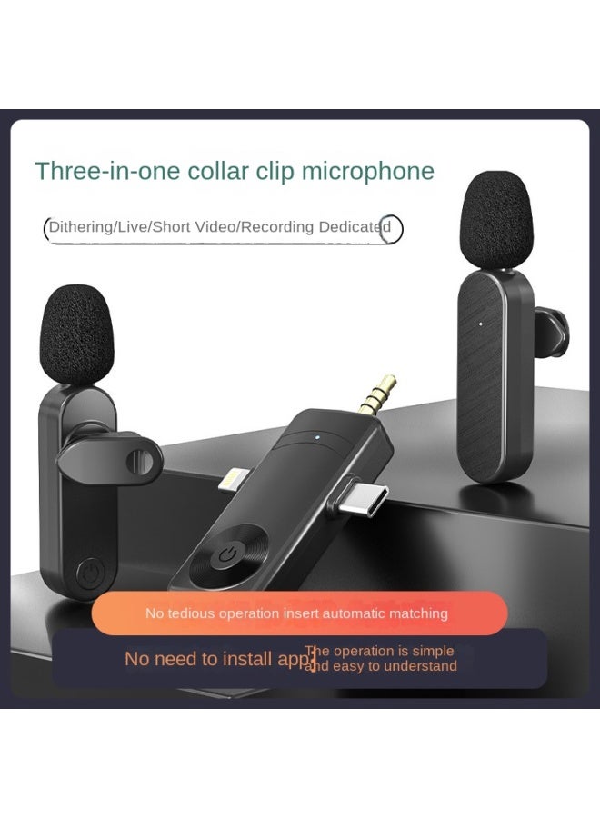 ميكروفون لابل اللاسلكي أحادي السحب لاثنين H18 ثلاثي الاستخدام بلوتوث ميكروفون بث لايف للهاتف المحمول - Image 4