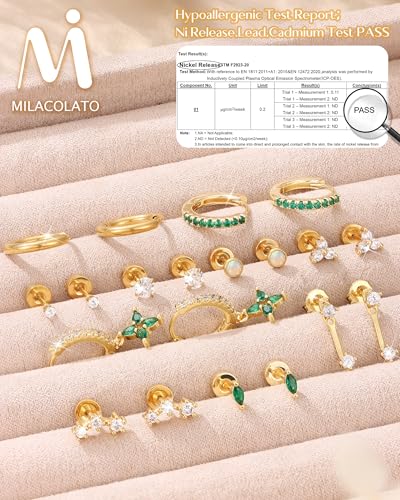 MILACOLATO Hypoallergenic Flat Back Earrings 14K Gold Plated Cartilage Earring Sets for Multiple Piercing 20G Surgical Stainless Steel Earrings for Women Trendy Earring Stacks Small Hoop Flatback Stud Earrings GG - Image 5