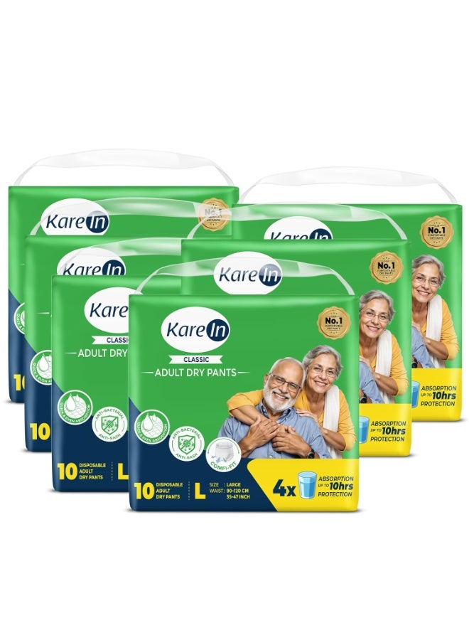 Karein Classic Adult Diaper Pant L Size, Large, Waist , 60 Unit, Long Protection Hour, Unisex, Quick & Even Absorption, Anti-Bacterial, Leakproof, Odour Control, Wetness Indicator - Image 1