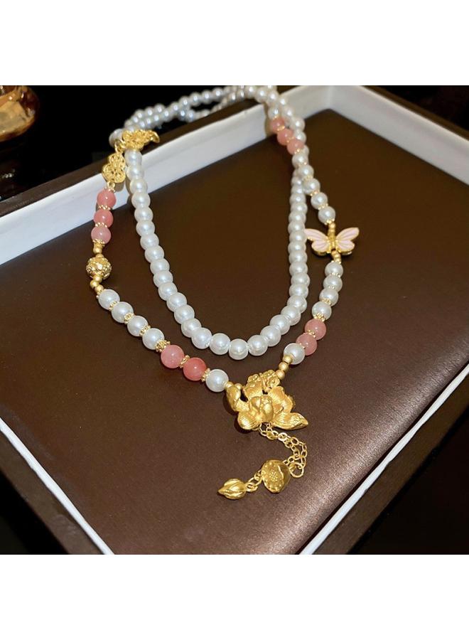 Contrast Color Geometric Lucky Bag Necklace New Chinese Retro Design Clavicle Chain Chinese Style Fashion New Necklace