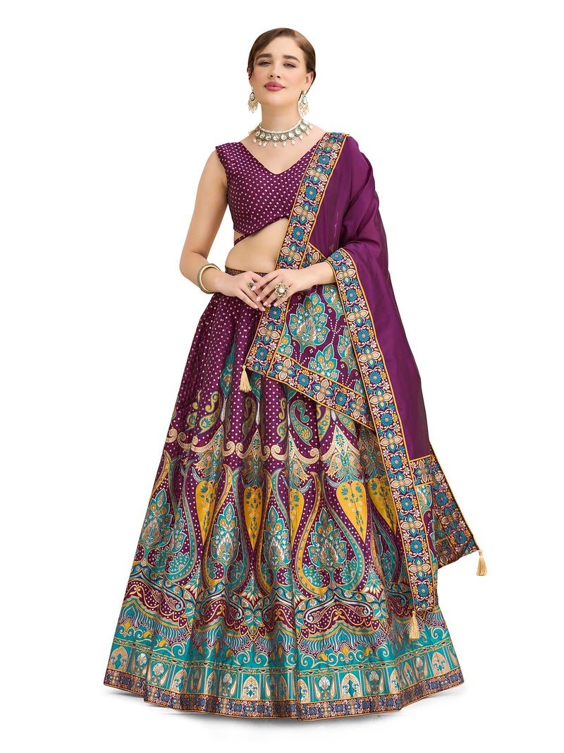 PURVAJA Women's Jacquard Semi-Stitched Lehenga choli (Sakhi-Wine_Free Size) - Image 1
