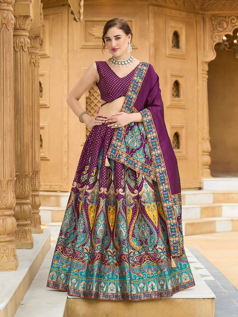 PURVAJA Women's Jacquard Semi-Stitched Lehenga choli (Sakhi-Wine_Free Size) - Image 2