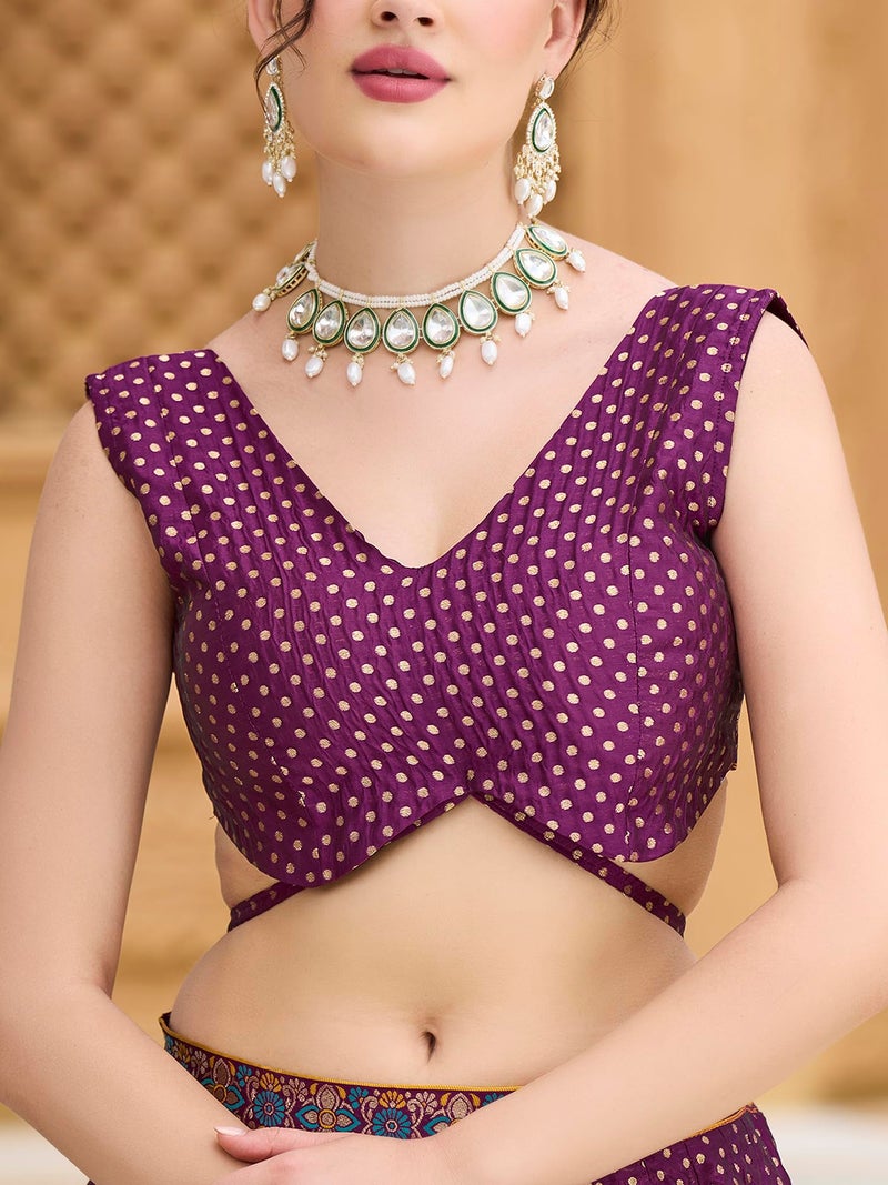 PURVAJA Women's Jacquard Semi-Stitched Lehenga choli (Sakhi-Wine_Free Size) - Image 3