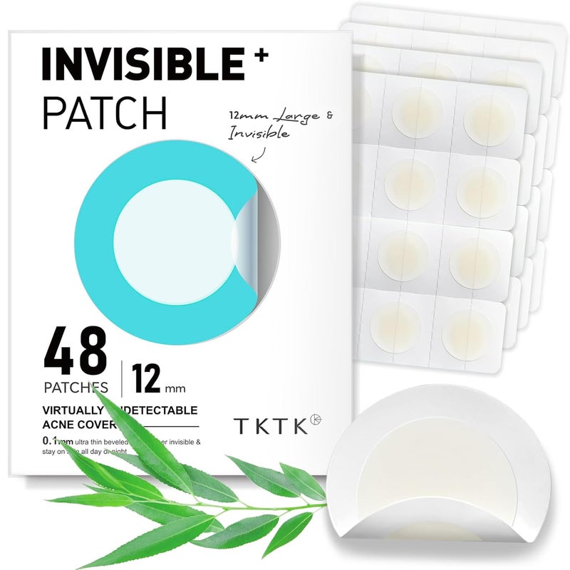 TKTK Pimple Patches 12 mm Invisible Acne Patches for Face with Salicylic Acid 001cm Extra Thin Outer Edge Hydrocolloid Zit Patch for Pustule Whitehead Cystic Acne Spot 48 Count 