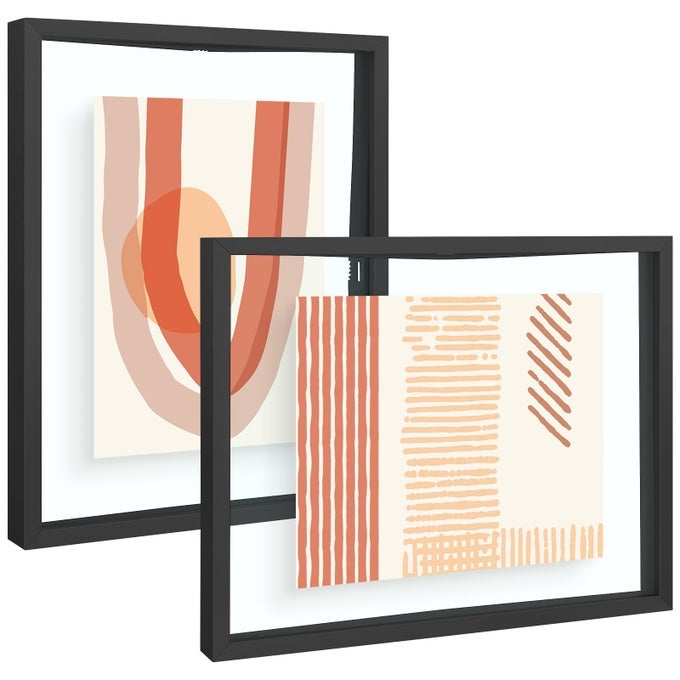 8x10 Floating Picture Frame Metal Photo Frame Real Glass for Wall Mount or Tabletop Displays Black 2 Pack