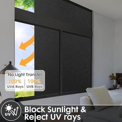 HOMSUN Blackout Window Film, Sun Light Blocking Frosted Privacy Window Cling for Glass, Darkening Window Tint for Day Sleep, UV Blocking Static Cling Window Cover (12 X 48 Inch, Solid Blackout) - Image 4