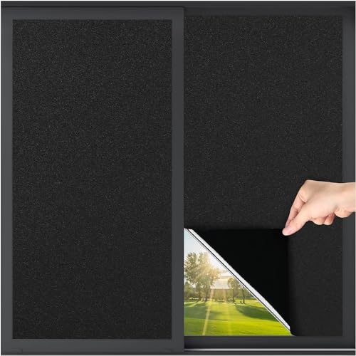HOMSUN Blackout Window Film, Sun Light Blocking Frosted Privacy Window Cling for Glass, Darkening Window Tint for Day Sleep, UV Blocking Static Cling Window Cover (12 X 48 Inch, Solid Blackout) - Image 1