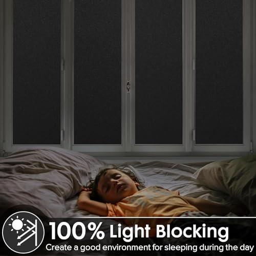 HOMSUN Blackout Window Film, Sun Light Blocking Frosted Privacy Window Cling for Glass, Darkening Window Tint for Day Sleep, UV Blocking Static Cling Window Cover (12 X 48 Inch, Solid Blackout) - Image 2