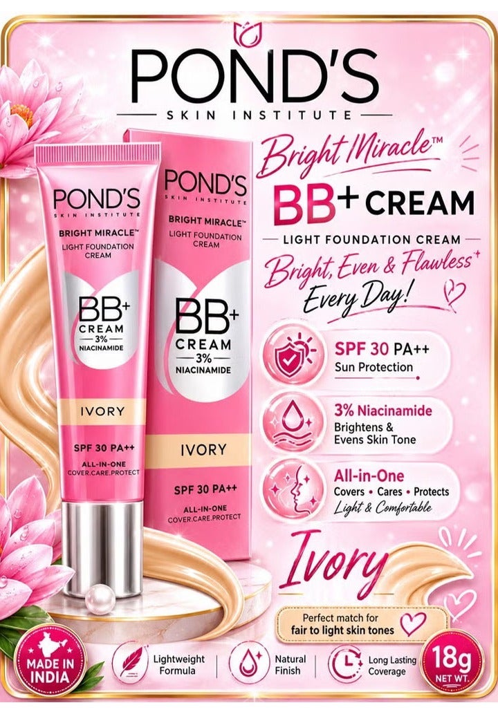Bright Miracle Light Foundation BB+ Cream - Ivory 18gm - Image 1