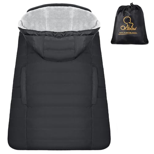Orzbow Winter Baby Carrier Cover with Detachable Hood, Waterproof & Windproof, Universal for Baby Carriers and Baby Waist Stool, Baby Bunting Bag for Car Seats and Strollers with Storage Bag, Black - Image 1