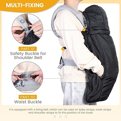 Orzbow Winter Baby Carrier Cover with Detachable Hood, Waterproof & Windproof, Universal for Baby Carriers and Baby Waist Stool, Baby Bunting Bag for Car Seats and Strollers with Storage Bag, Black - Image 4