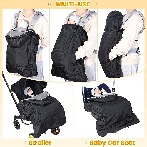 Orzbow Winter Baby Carrier Cover with Detachable Hood, Waterproof & Windproof, Universal for Baby Carriers and Baby Waist Stool, Baby Bunting Bag for Car Seats and Strollers with Storage Bag, Black - Image 3