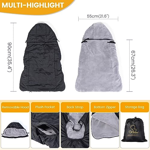 Orzbow Winter Baby Carrier Cover with Detachable Hood, Waterproof & Windproof, Universal for Baby Carriers and Baby Waist Stool, Baby Bunting Bag for Car Seats and Strollers with Storage Bag, Black - Image 2