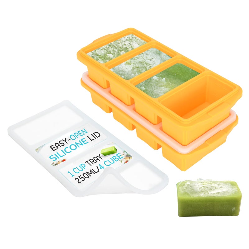XOMOO Silicone Freezer Tray With Lid  Soup Freezer Container molds  Large Ice Cube Tray makes 8 perfect 1 cup portions cubes 2Pack Freezer Storage Food Soups  Meal Prep  Oven  Dishwasher Safe