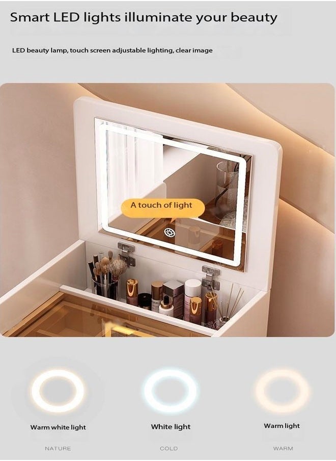 fashionhome - Multifunctional Makeup Dressing Table Drawers Make Up Organizer Storage Cabinet Makeup Table Set with Touch Light Vanity Mirror and Cushioned Stool  40 x 40 x 82 Centimeter - Image 1