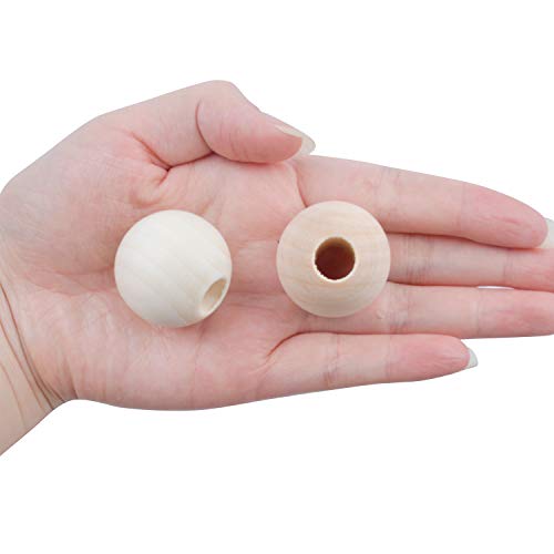Jdesun 25 Pieces Wooden Beads, Natural Round Wood Loose Beads Wood Spacer 30mm x Diameter 3/8" Hole - Image 4