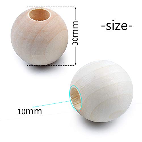 Jdesun 25 Pieces Wooden Beads, Natural Round Wood Loose Beads Wood Spacer 30mm x Diameter 3/8" Hole - Image 3