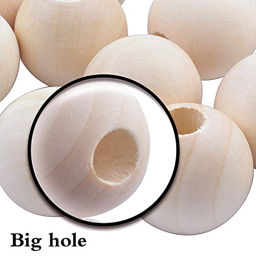 Jdesun 25 Pieces Wooden Beads, Natural Round Wood Loose Beads Wood Spacer 30mm x Diameter 3/8" Hole - Image 2