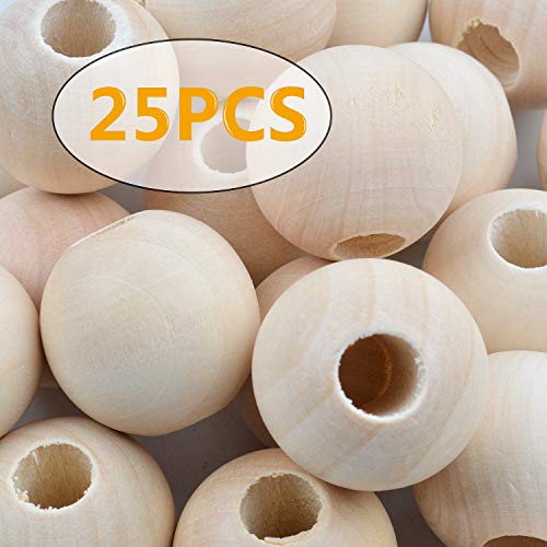 Jdesun 25 Pieces Wooden Beads, Natural Round Wood Loose Beads Wood Spacer 30mm x Diameter 3/8" Hole - Image 5