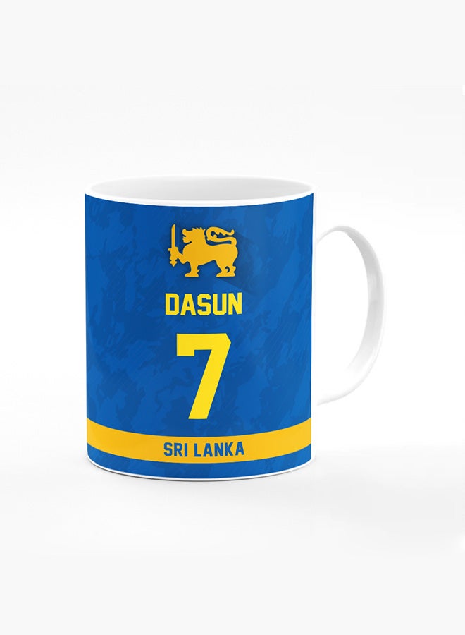 Stylizedd Designer Printed Coffee Mug with Heavy Duty Handle 11oz Ceramic Personalised Gift Mugs Cup - Cricket Player - Dasun Shanaka, Jersey Number - 7 (With Logo) - Image 1
