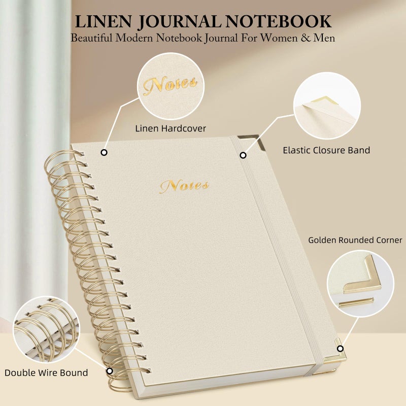 ALKALO Spiral Notebook Journal, 328 Pages Linen Hardcover College Ruled Notebook, Lined Thick Journals for Women Men, A5 Thick Spiral Journal for Writing, 100GSM Paper, Cute Notebooks for Work School - Image 3
